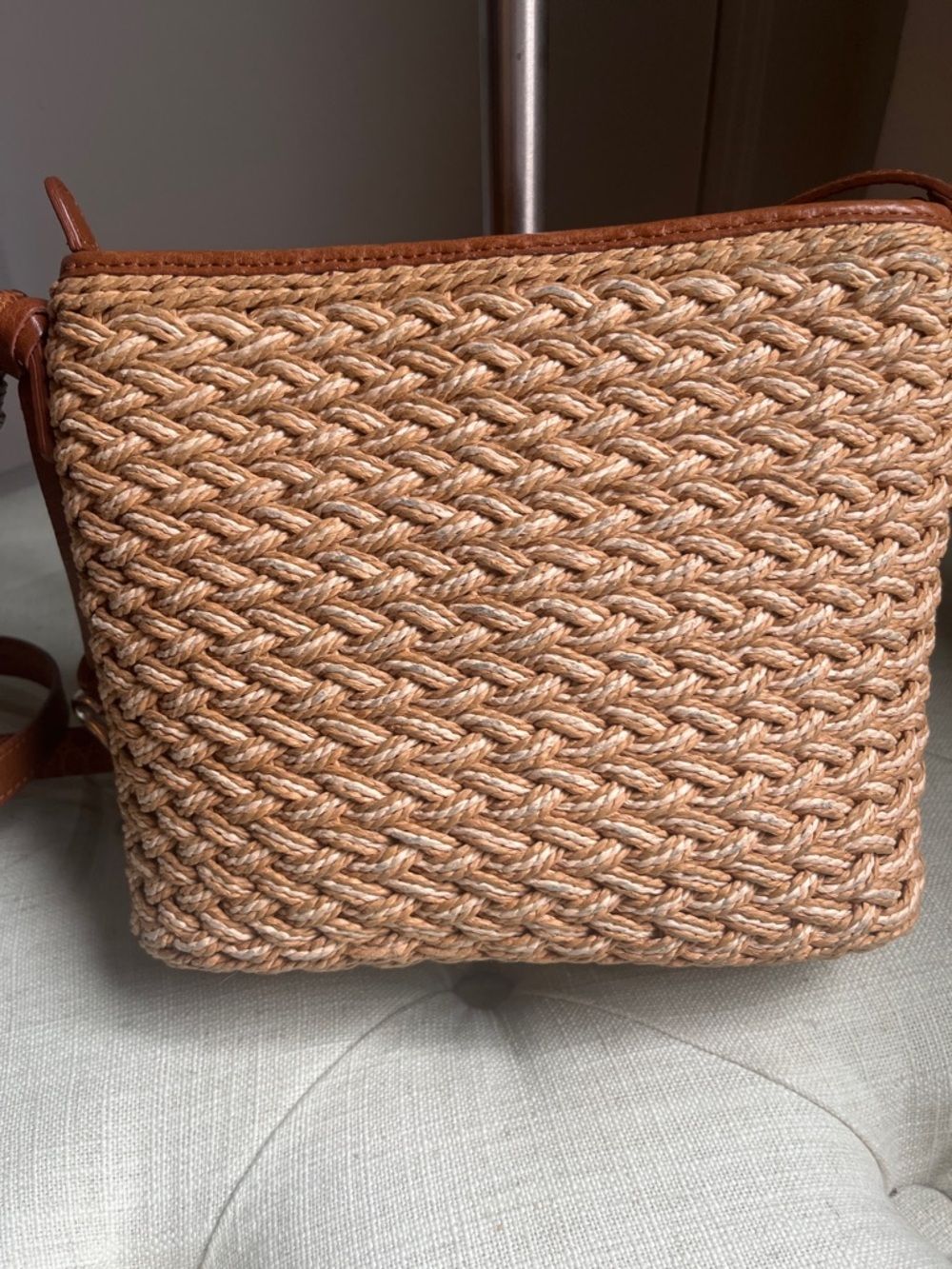 Brighton Eva Woven Straw Tote Shoulder Crossbody Bag with Brown Leather Trim - Picture 6 of 16
